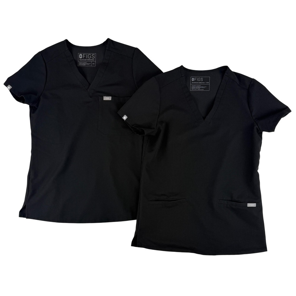 FIGS Scrub Tops Women XXS Black Casma Catarina V-Neck Lot of 2 FW1100